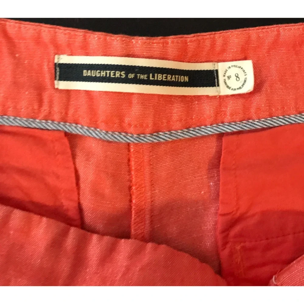Anthropologie Daughters of the Liberation Linen Shorts 8 Orange High Rise - Picture 10 of 11